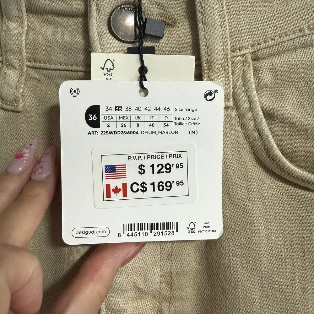 NWT Desigual Women Flare Cropped Ankle Jeans Khaki Beige 36 (US 2) Clean Girl